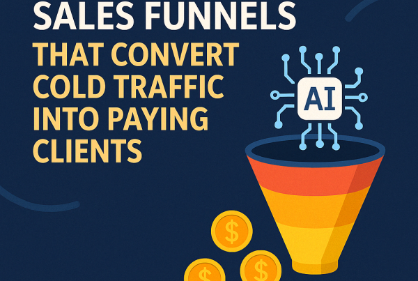 Funnel automation process driven by AI, showing lead stages from cold to paid using dashboards and email flows